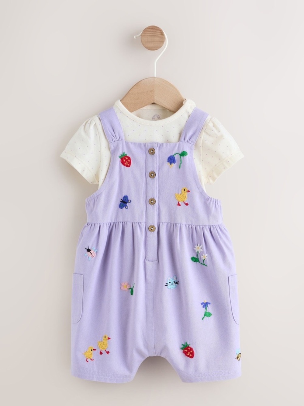 NEXT Girls VTG Purple Embroidered Cotton Canvas Overall One-Piece 1.5-2Y Duck